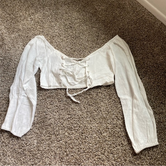 Princess Polly White Long Sleeve Crop Top with Lace Up Back - Picture 2 of 4